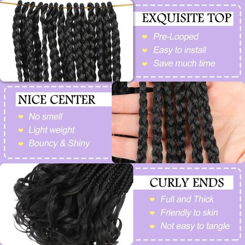French Curl Crochet Braids 12 Inch Goddess Box Braids Crochet Hair 8 Packs Pre Looped Crochet Box Braids with Curly Ends Synthetic French Curly Braiding Hair Extensions 1B#