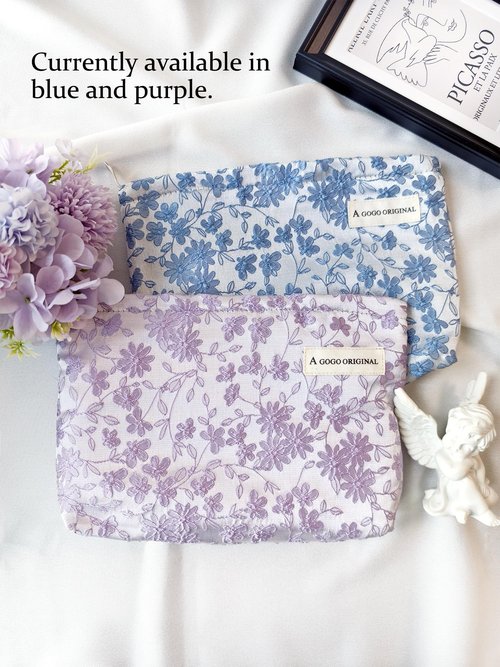 STARDW Makeup Bag for Women and Girls Travel Toiletry Bag Large Capacity Makeup Organizer Bag Flower Cosmetic Bags Zipper Pouch (Embroidery Blue)