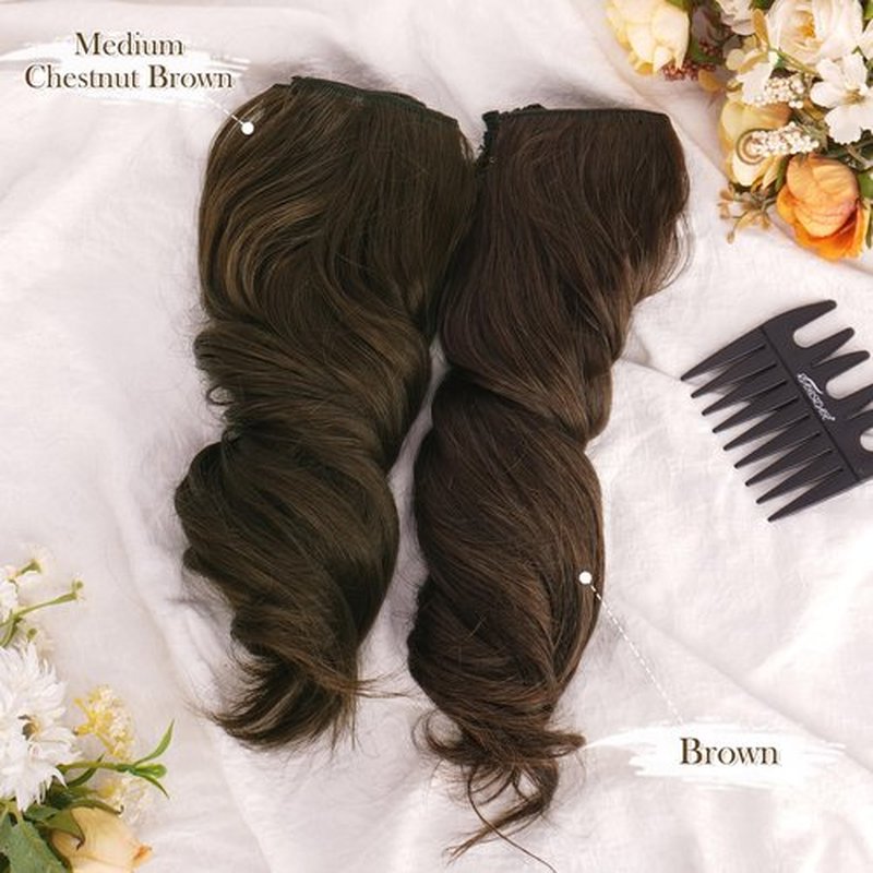 BARSDAR Wavy Clip in Hair Extensions - 12 Inch Brown Clip in Hair Extensions for Women - 6PCs Full Head Thick Soft Synthetic Clip in Hairpieces Daily Party Halloween - Chestnut Brown