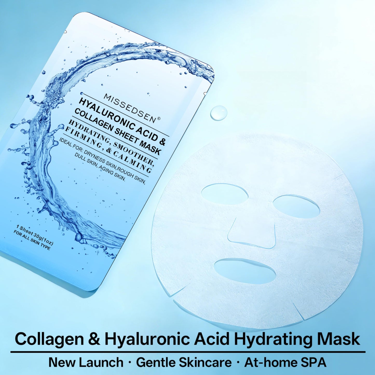 MISSEDSEN Collagen Face Mask with Hyaluronic Acid, Vitamin E Oil for Skin Care Hydrating, Moisturizing, Brightening & Anti Aging Face Masks Skincare for Oil, Dry, Acne, Sensitive All Skin Types 12PCS