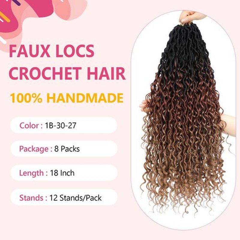 Goddess Locs Crochet Hair For Black Women 18 Inch 8 Packs Faux Locs Crochet Hair Crochet Locs Crochet Hair Pre Looped Crochet Locs River Locs With Curly Ends (1B/30/27#)