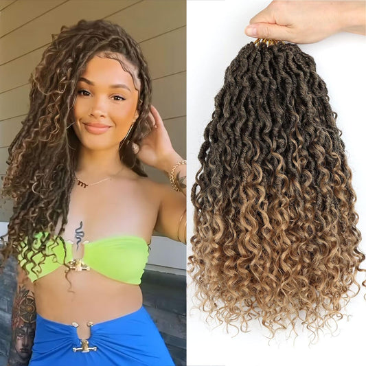 LMZIM 14 inch Goddess Locs Crochet Hair 8 Packs Hippie Locs Crochet Hair Pre Looped Faux Locs Crochet Hair for Black Women 1B/27