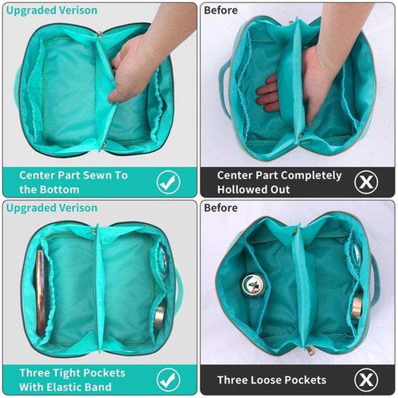 LONEDREAM Stoney Clover Preppy Makeup Bag, Large Capacity Travel Cosmetic Bag, Chenille Letter Open Flat Nylon Bag, Mint