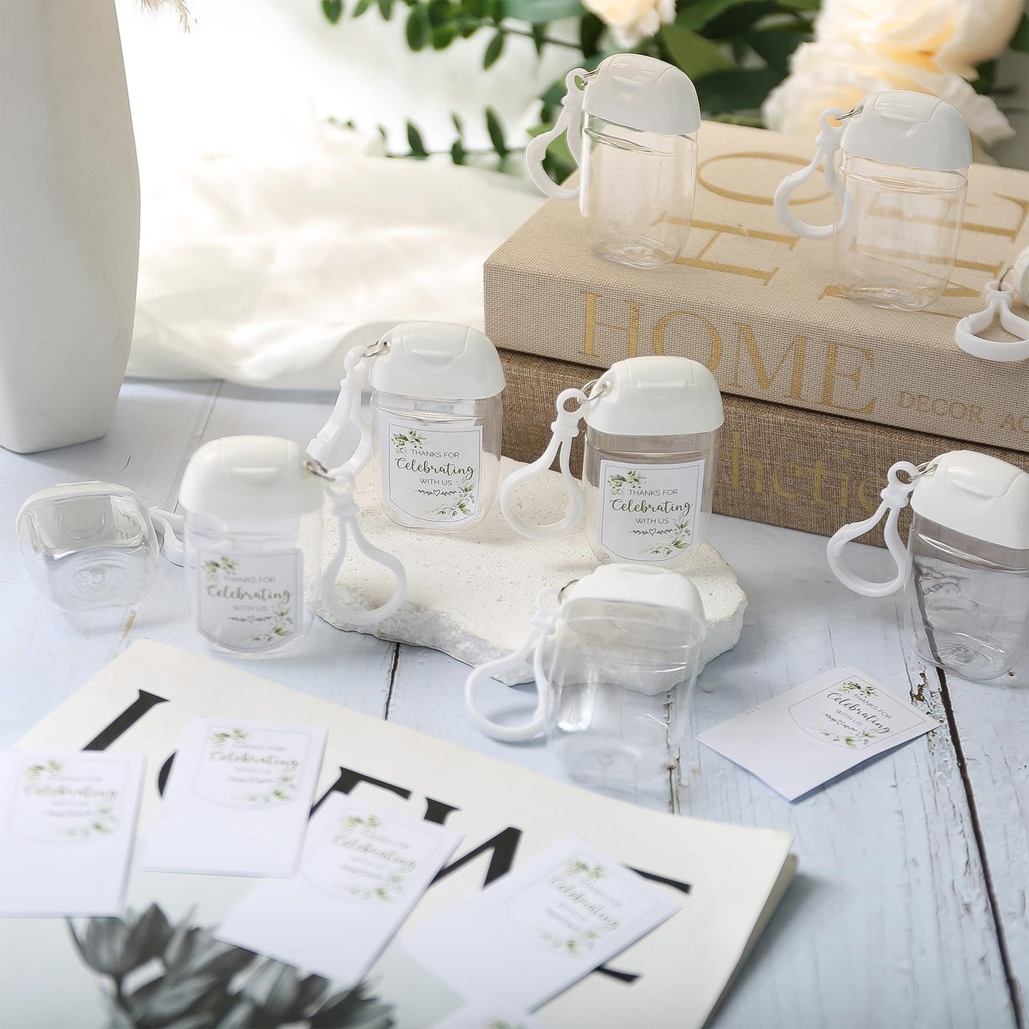 Ohmique 50Pcs Mini Hand Sanitizer Bottles Bulk with Thank You Labels (Sanitizer Not Included) - Wedding Favors - Personalized Wedding Favors for Guests