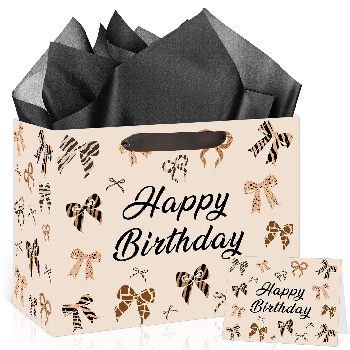 Leopard Birthday Gift Bag with Tissue Paper and Card, Cheetah Print Gift Bag for Girls Women Leopard Wrapping Paper Bags for Animal Cheetah Giraffe Print Themed Gifts Birthday Baby Shower Decorations