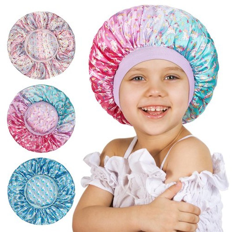 3 Pcs Bonnet for Kids, Silk Bonnet for Sleeping, Satin Bonnet for Sleeping, Soft Wide Band Silk Sleep Cap, Bonnet for Curly Hair for Teens Child Toddler