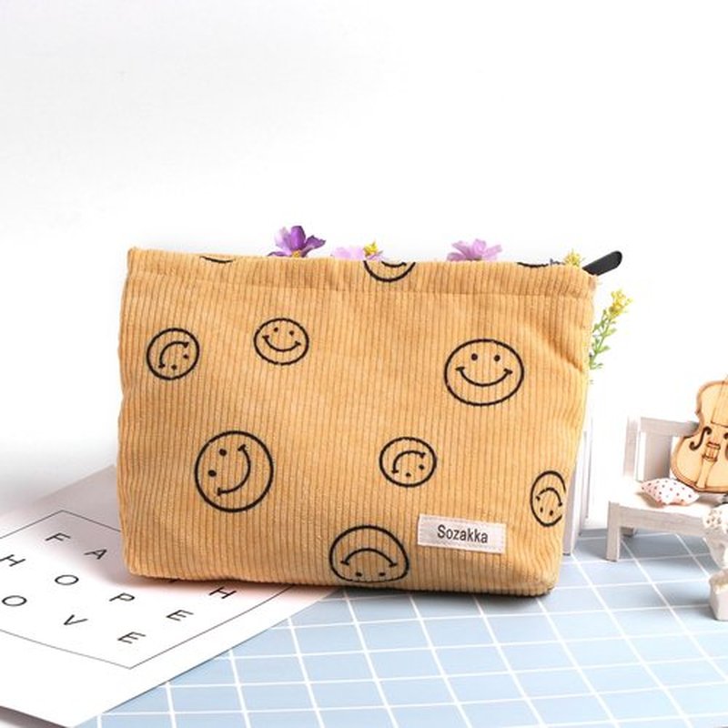 Cosmetic Bags for Women - Corduroy Cosmetic Bag Aesthetic Women Handbags Purses Smile Dots Makeup Organizer Storage Makeup Bag Girls Case Bags (Yellow)