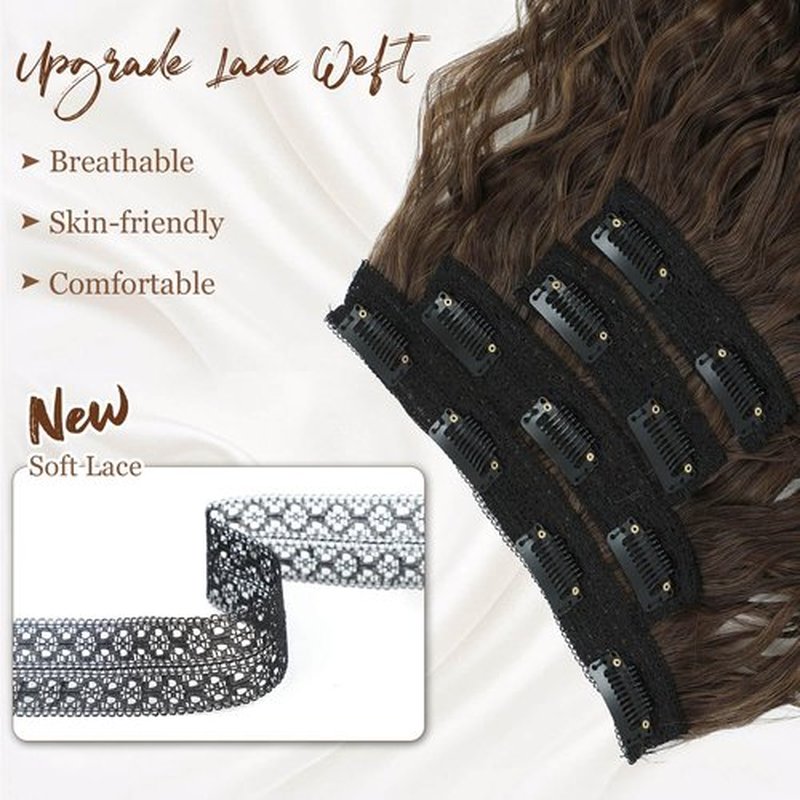 Marjorie Hair Extensions,4PCS Clip in Hair Extensions 14inch Short Curly Wavy Brown Hair Extensions Invisible Lace Weft Natural Soft Hairpieces for Women
