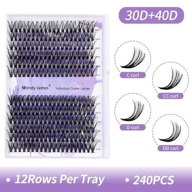 Individual Cluster Lashes 30D/40D Mixed Natural Eyelash Clusters C/D Curl 0.07mm Matte Black Soft 16-20mm DIY Individual Eyelashes Cluster Lashes Extension By Wendy Lashes (30/40D-D,16-20mm Mixed)
