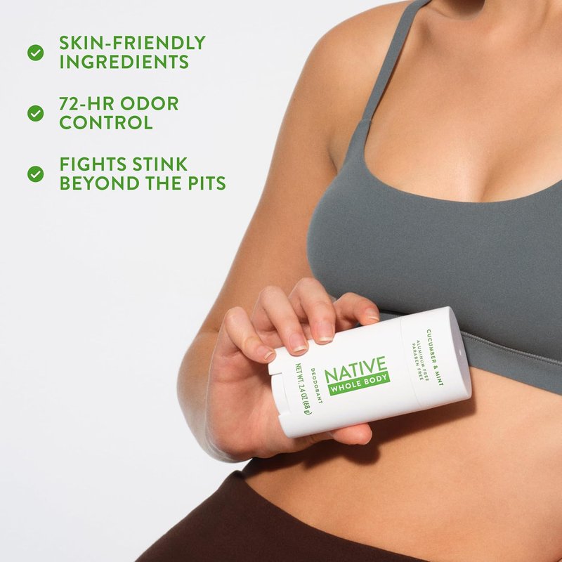 Native Whole Body Deodorant - Cucumber & Mint Scent, 72-Hour Odor Protection | Aluminum-Free, 2.3oz