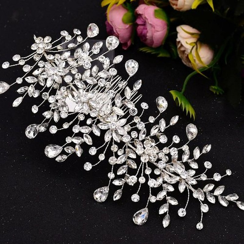 wedding tiara bridal hair piece silver rhinestone hair accessory for ladies,Rhinestone Bridal Bridesmaid Hair Comb Accessories (Silver One on the Left)