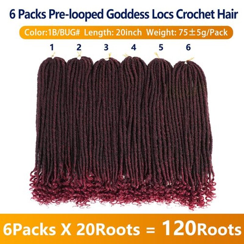 Goddess Locs Crochet Hair 6 Packs 16 Inch Straight Faux Locs Crochet Hair for Black Women, Crochet Pre-Looped Curly Hair Soft Faux Locs Synthetic Braiding Hair Extensions (16 Inch, 6 Packs, 1B-BUG#)