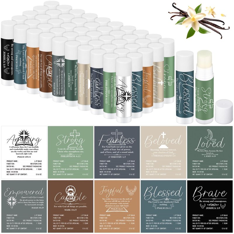 Dansib 50 Pack Christian Religious Gift Lip Balm for Women Men Christian Church Party Favor Bible Verse Lip Balms Bulk with Scripture Bulk Thank You Gift for Staff Employee Coworkers