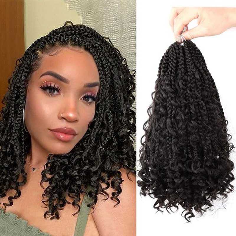 Goddess Box Braids Crochet Hair 12 Inch 8 Packs Boho Box Braids Crochet Hair Bohemian Crochet Box Braids Curly Ends Synthetic Braids Hair Extension For Women #2