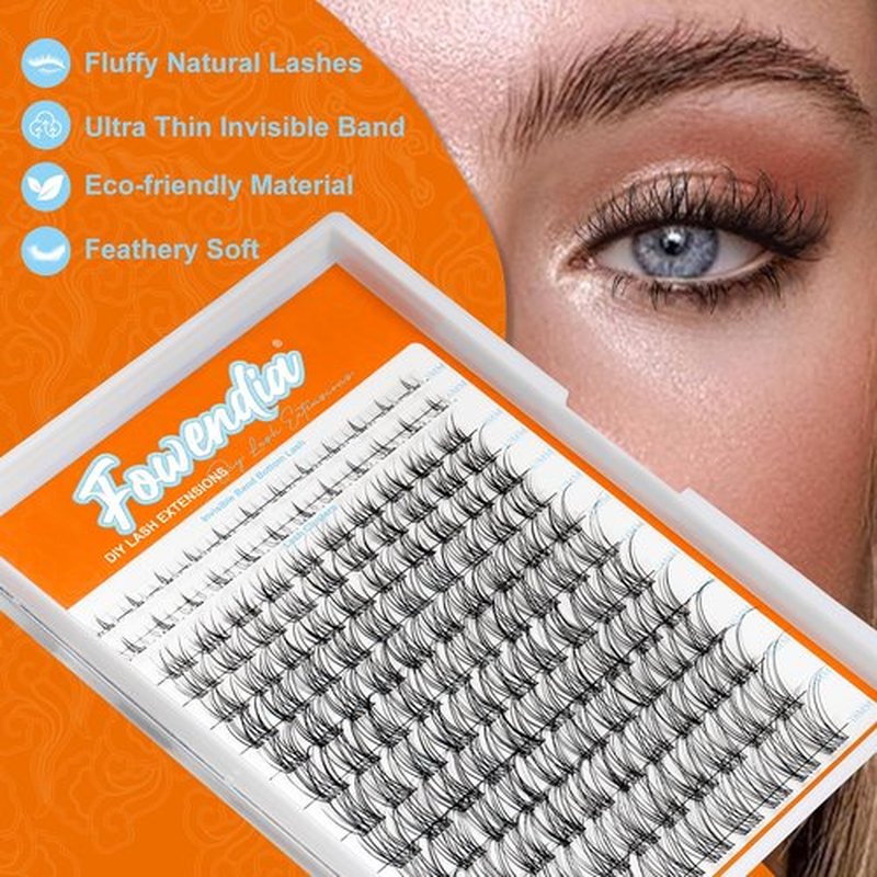 Fowendia Individual Cluster Lashes D Curl DIY Lashes Extension Kit Classic Lashes Lash Clusters 8-18mm with Bond, Seal, and Remover - Ultra-Invisible Band Lashes, No-Glue Lower Lashes, First Met-Kit