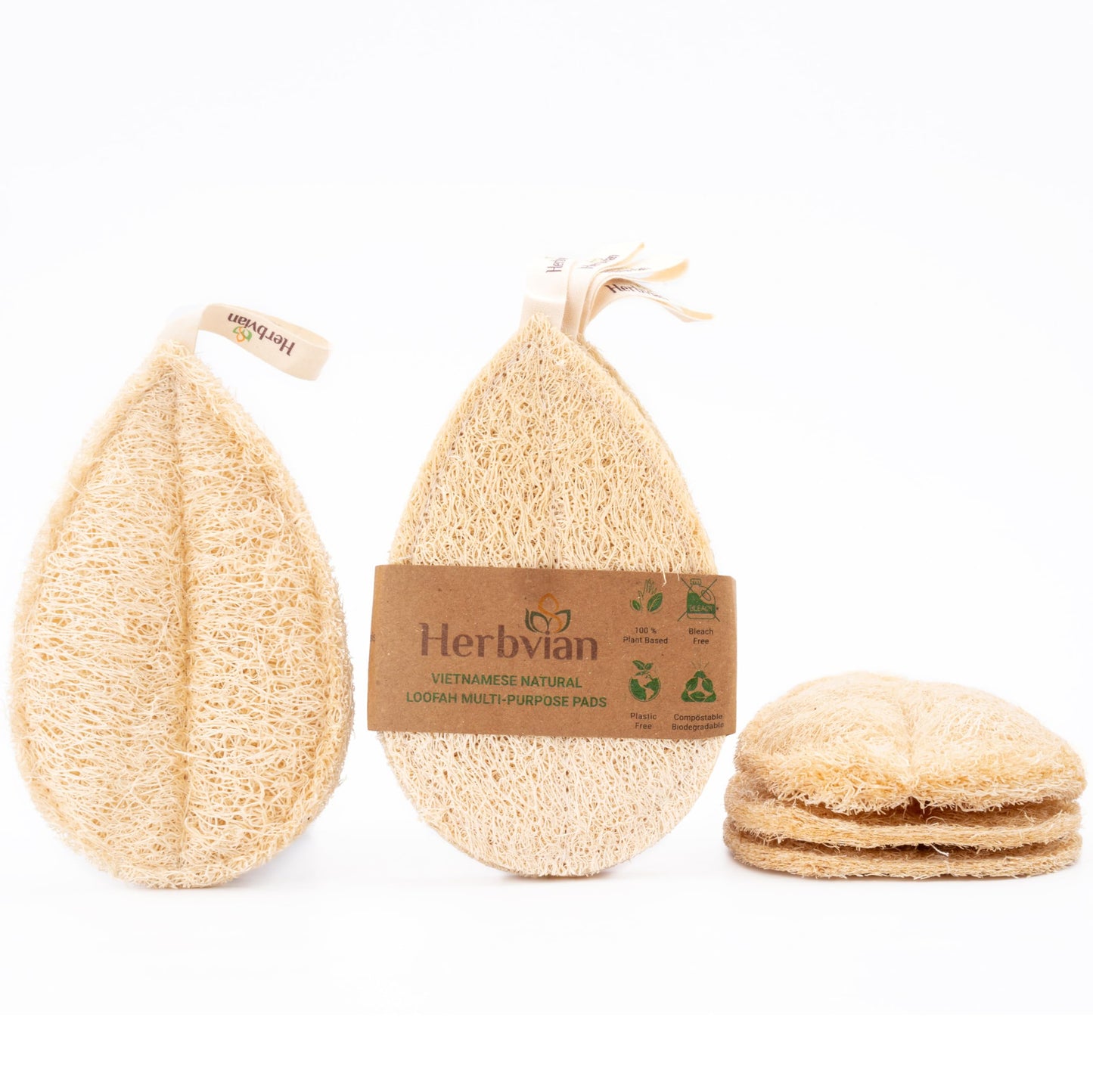 Natural Loofah Kitchen Scrubbing Pads, Vietnamese 100% Plant-Based Luffa, Multi-Purpose Dish Washing Sponges (Pack 4)
