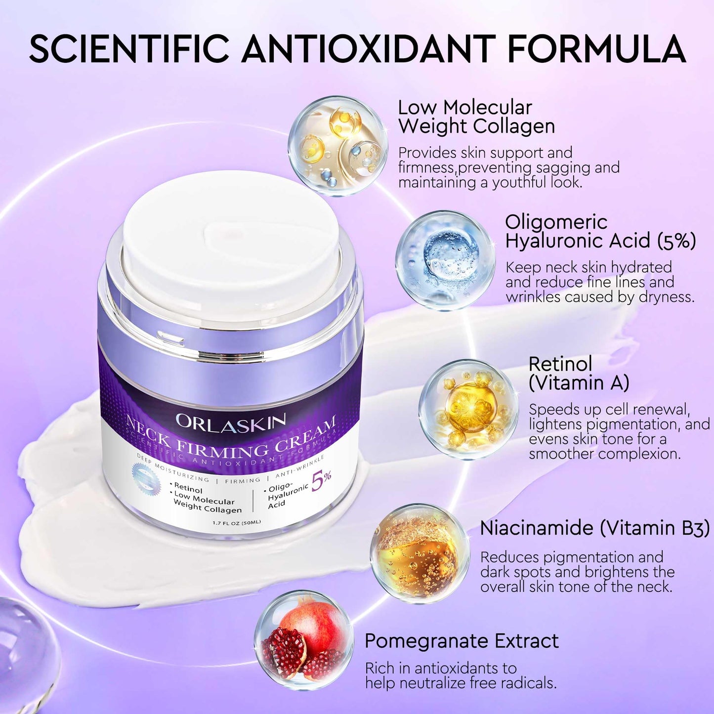 Neck Firming Cream, Retinol Cream for Face&Neck for Tightening Firming Anti-aging Face Moisturizer with Retinol Collagen & Hyaluronic Acid Lift Wrinkle for Women and Men 1.7 Fl. Oz.