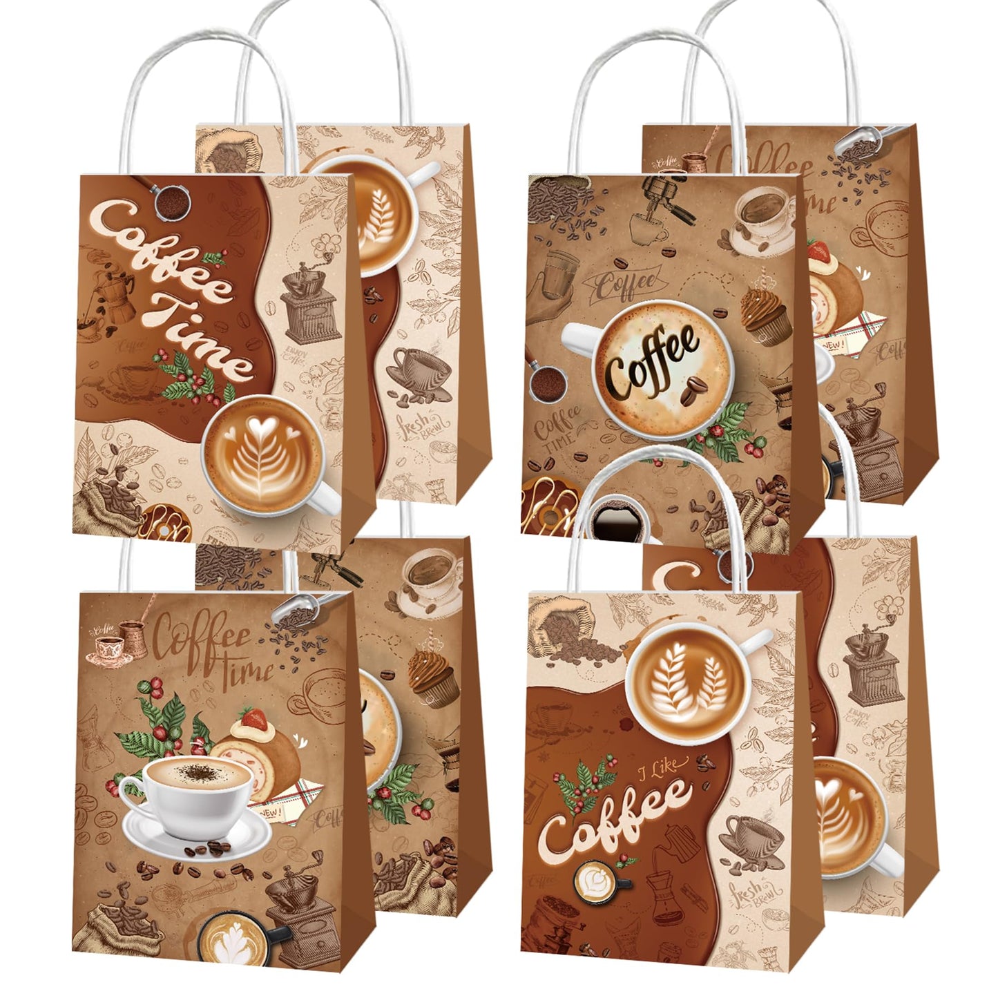 SWZMBFA 12 Pcs Coffee Party Bags Coffee Party Decorations Portable Gift Candy Goodie Treat Paper Bags for Birthday Supplies