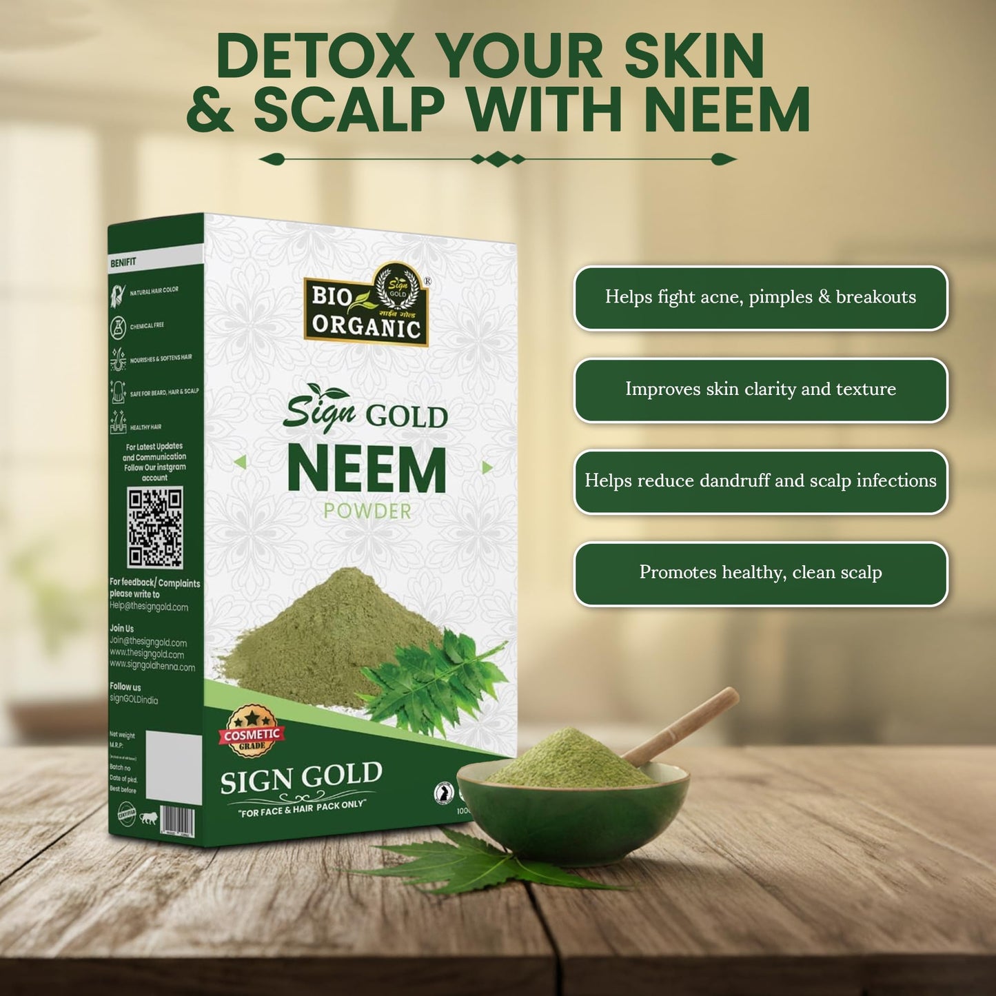 sign GOLD BIO ORGANIC Neem Powder for Beauty & Wellness