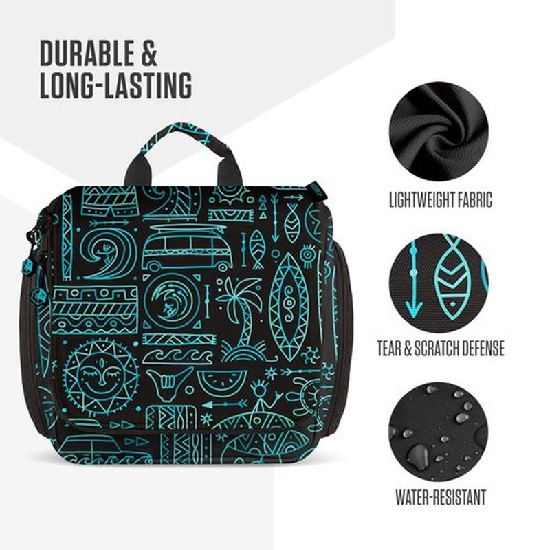 VENTURE 4TH Hanging Travel Toiletry Bag for Women & Men - Travel Organizer with Expandable Compartments & Removable Clear Pouch for Toiletries (Surfing Vibes)