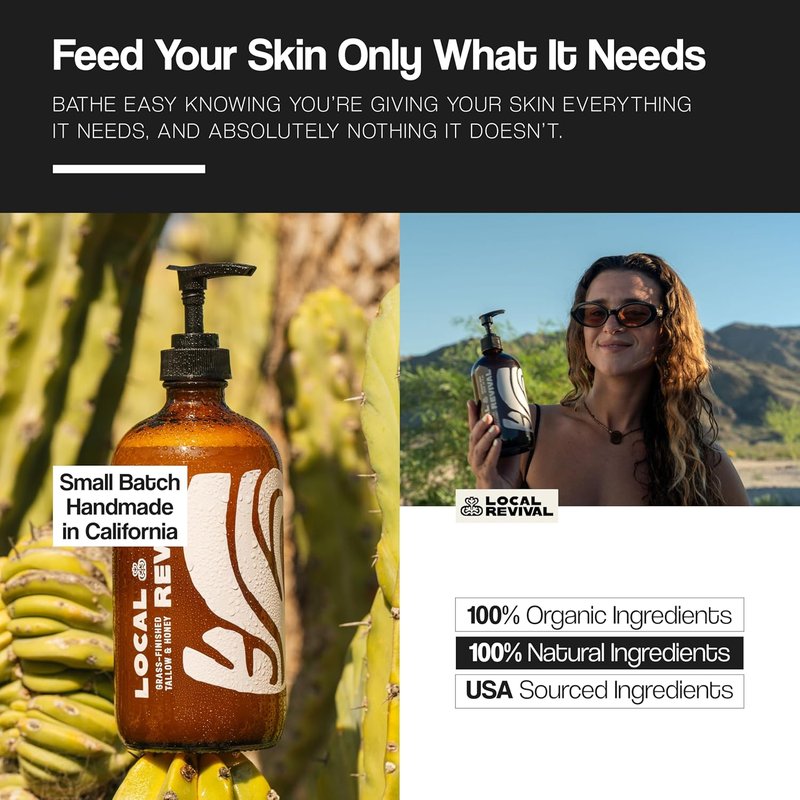 Tallow and Honey Body Wash - Moisturizing Almond Vanilla Formula | 16oz with Olive Oil, Shea Butter & Jojoba Oil