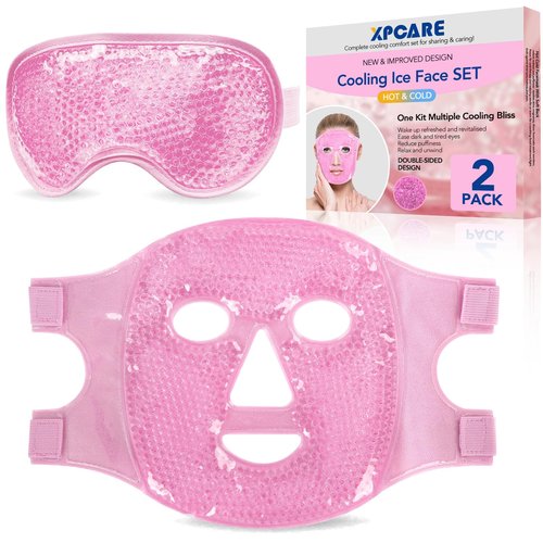 XPCARE Colding Ice Face Mask and Cooling Eye Mask for Puffy Eyes & Migraine Relief Gel Eye Mask Cool Face Ice Masks for Dark Circles Eye Surgery Sleeping Pressure Headaches Skin Care(Pink)