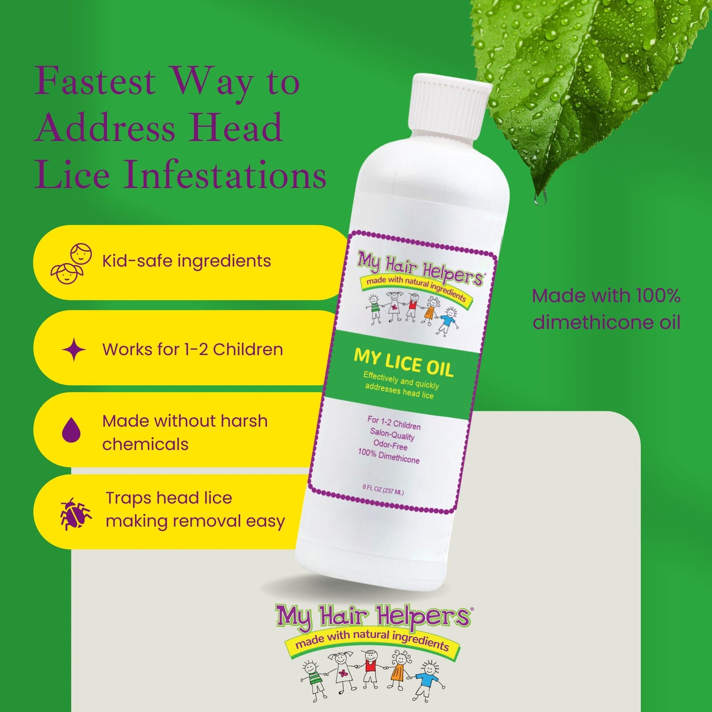 My Hair Helpers Unscented Dimethicone Oil and Nit Comb Lice Removal Kit for Kids, Works on 1-2 Children, 100% Effective