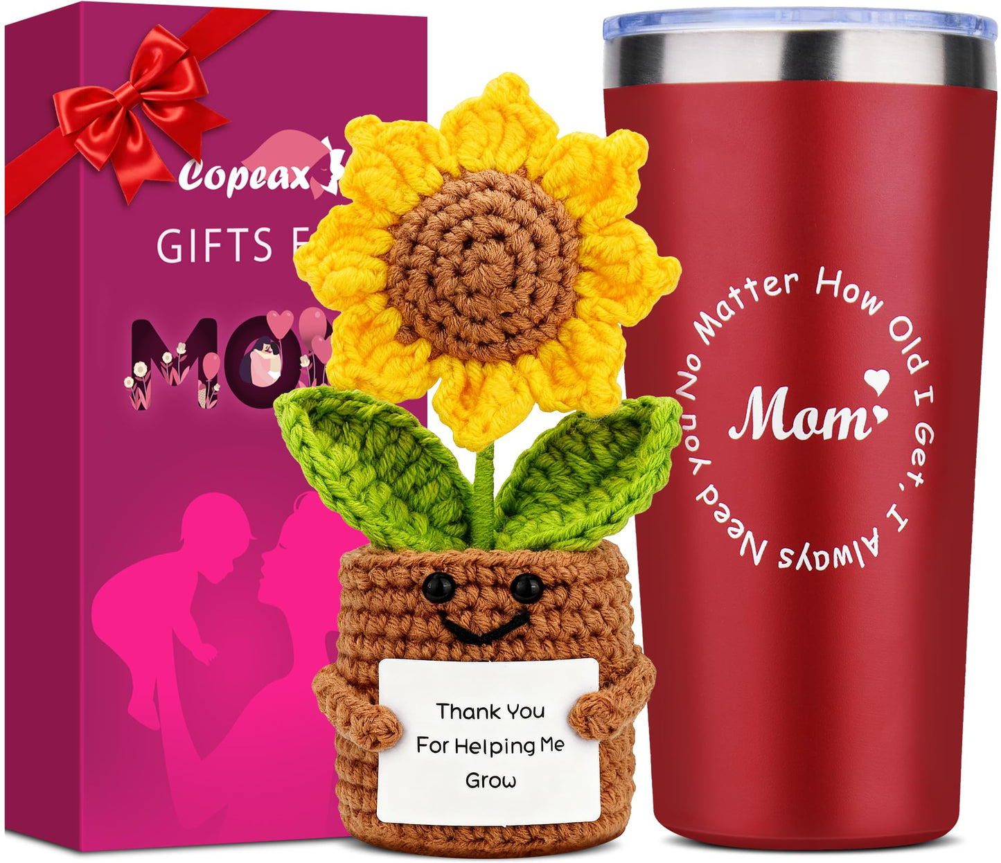 Mom Gifts, Birthday Gifts for Mom from Daughter Son,Sunshine Gift Set w/Handmade Crochet Sunflower & Insulated Tumbler,Cool Women Gifts Ideas for Mothers Day,Presents for Mom,Mommy,Mother in Law