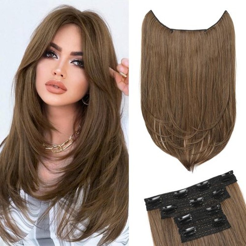NTYNTY Hair Extensions, 4PCS 18" Clip in Hair Extensions Layered Cut Natural Lightweight Hairpieces with Thinner Softer Invisible Weft for Women - Light Brown