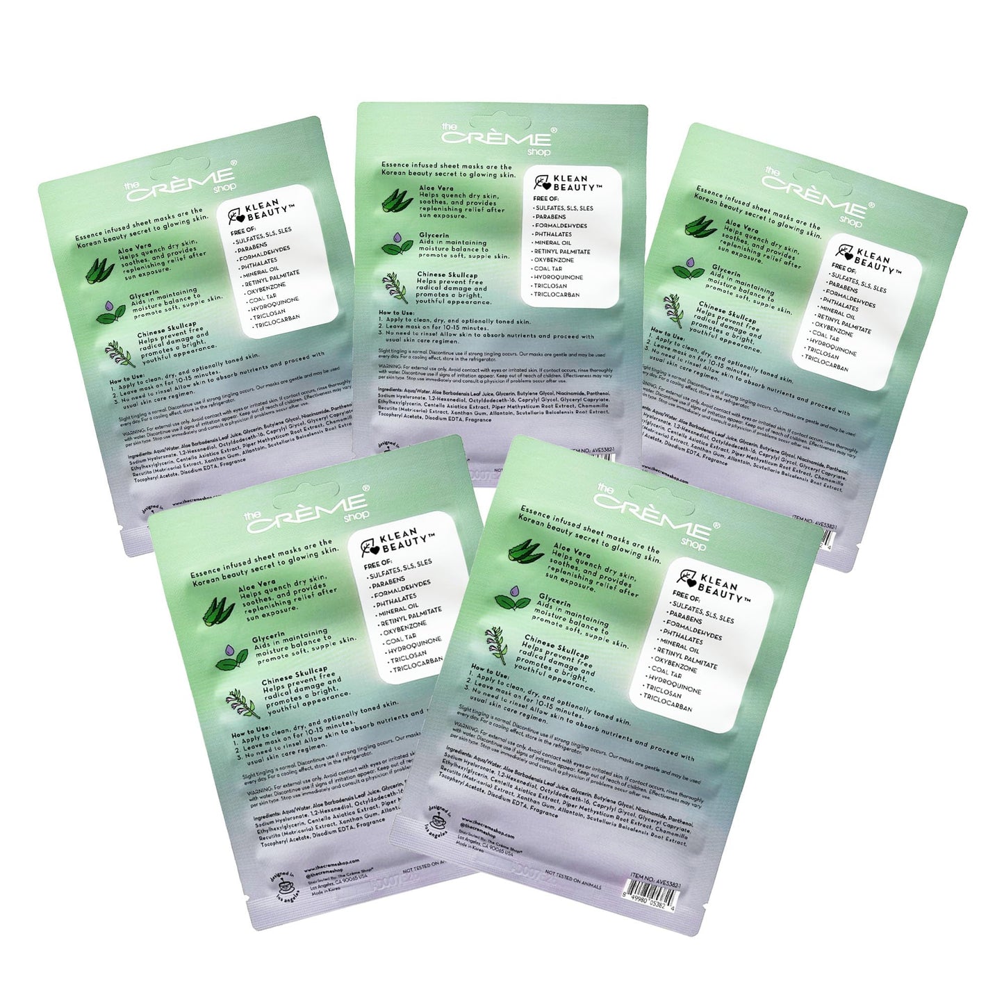 The Crème Shop Klean Beauty Aloe Vera Essence Sheet Mask (Pack of 5)