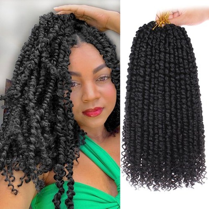Leeven 8 Packs Pre twisted Passion Twist Crochet Hair for Black Women 12 Inch Synthetic Natural Black Passion Twist Hair With Curly Ends Pre-looped Goddess Passion Twists Braiding hair Extensions 1B#