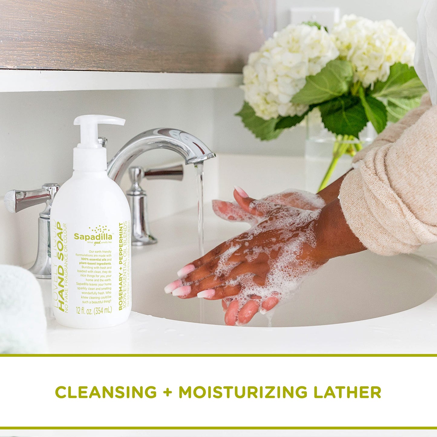 Sapadilla Liquid Hand Soap - Rosemary + Peppermint - Made with 100% Pure Essential Oil Blends, Cleansing & Moisturizing, Aromatic & Fragrant Hand Soap, Plant Based, Biodegradable, 12 Ounce (Pack of 4)