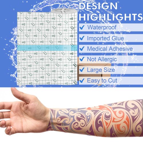 Tattoo Aftercare Waterproof Bandage (7.87 in x10.9 yd Roll) Second Skin Wound Healing Protective Skin Adhesive Bandages Transparent Dressing Bandages Tattoo Supplies