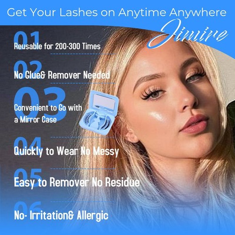 JIMIRE Magnetic Eyelashes with Applicator Upgraded Soft Magnetic Lashes Wispy Magnetic Eyelashes Natural Look Reusable Comfortable Magnetic Lashes with Applicator No Glue No Eyeliner Needed