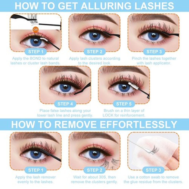 Fowendia Individual Cluster Lashes D Curl DIY Lashes Extension Kit Classic Lashes Lash Clusters 8-18mm with Bond, Seal, and Remover - Ultra-Invisible Band Lashes, No-Glue Lower Lashes, Eyes On Me-Kit