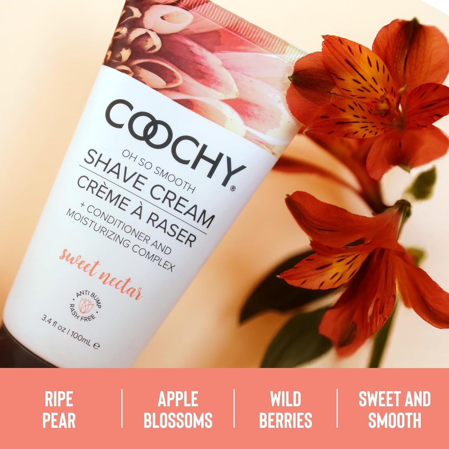 Coochy Shave Cream - Moisturizing Shave Lotion - Gentle Intimate Shaving Cream - For Bikini Area, Underarms, Legs & More - Rash-Free, Hydrating Formula - Sweet Nectar, 12.5 oz