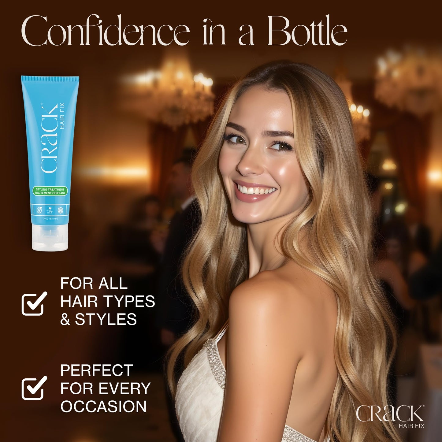 Crack Hair Fix Styling Treatment - Multi-Tasking, Anti-Frizz, Leave-In Styling Cream with Protection from Humidity, Chlorine, Heat Treatments & Sun, 3 oz (Pack of 3)