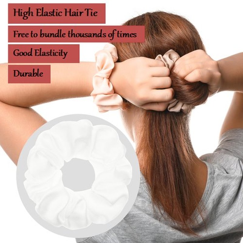 MurierSilk Mulberry Silk Hair Scrunchies and Ponytail Holders - 100% Pure Silk Hair Ties for Women and Girls, Elastic Silk Hair Accessories to Prevent Frizz and Breakage (Ivory)