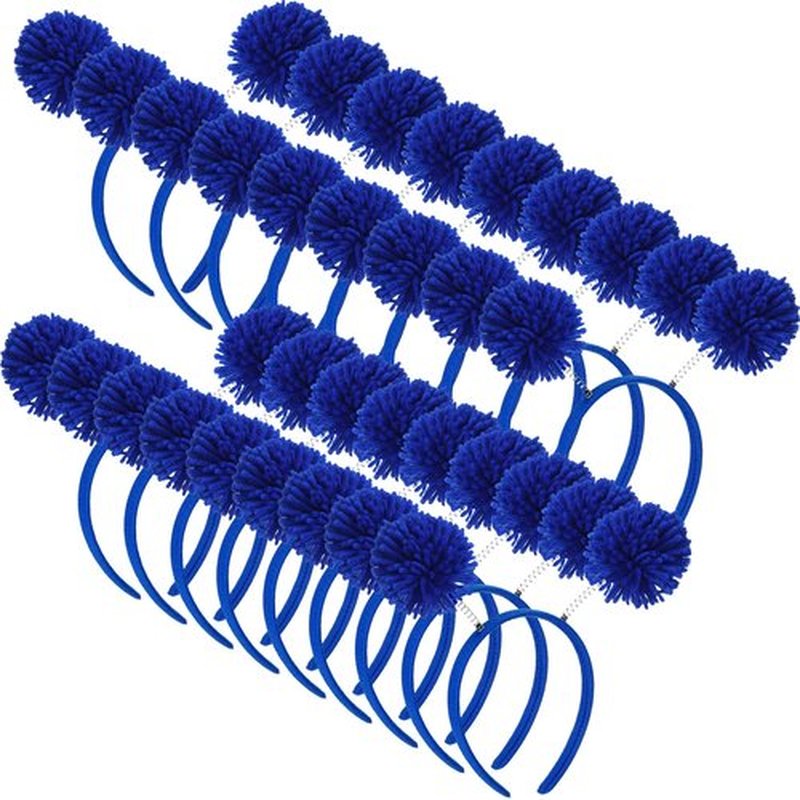 Censen 18 Pcs Pom Pom Headband Head Bopper Wrapped Funny Headband Birthday Halloween Party Headwear for Women Adult Accessory(Blue)