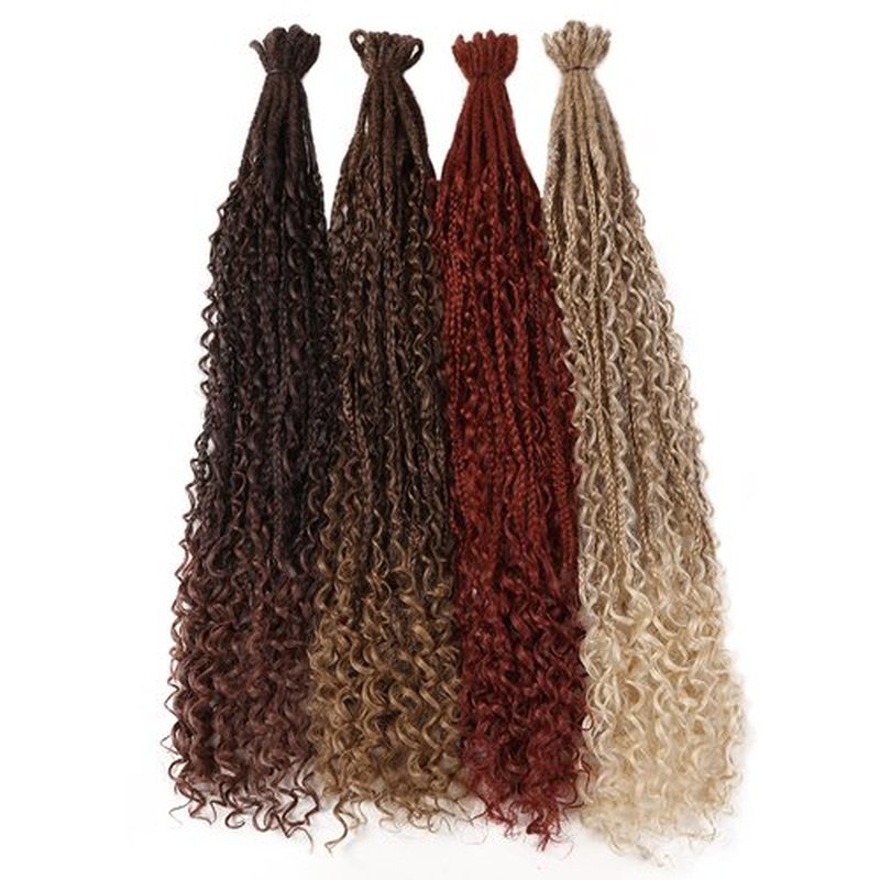 HANNE 24 Inch Boho Dreadlock Extensions for Women Handmade Synthetic Dreadlock Extensions Curly End Boho Box Braids Crochet Soft Braided in Boho Dreadlocks (10 Strands/Pack MT4/27)