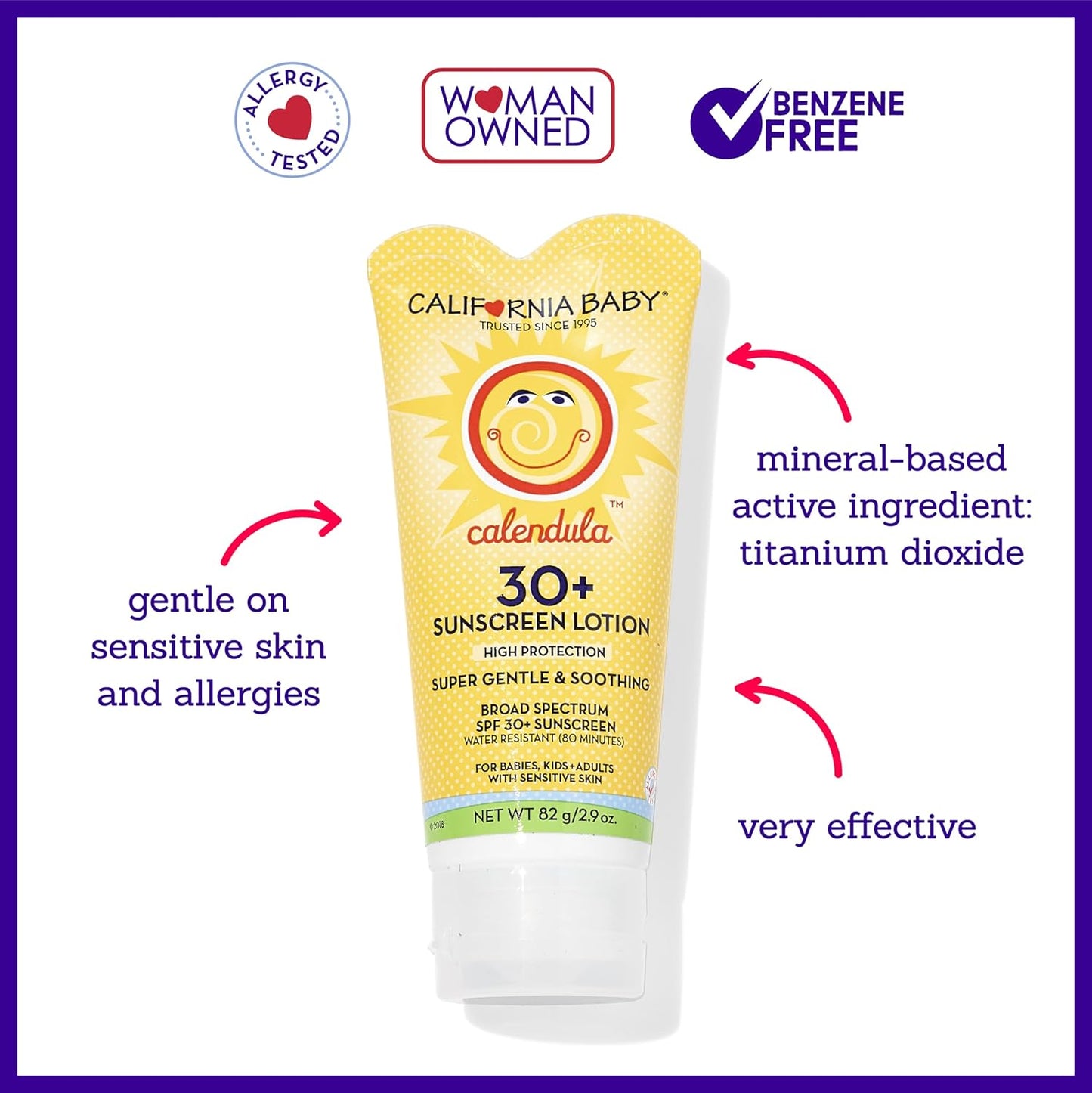 California Baby SPF 30+ Mineral Sunscreen for Babies | Travel Size 2.9oz | Lavender Scent