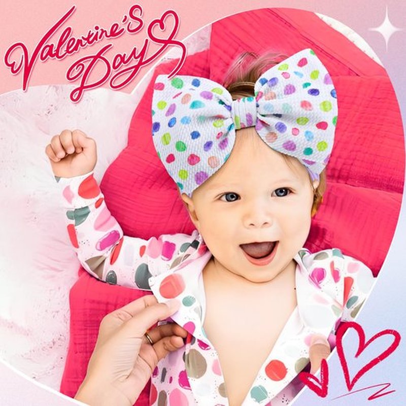 YanJie Valentine Handmade Bow Headbands - Red Hair Bows on Elastic Nylon Hairbands for Newborns, Toddlers, and Valentine's Day