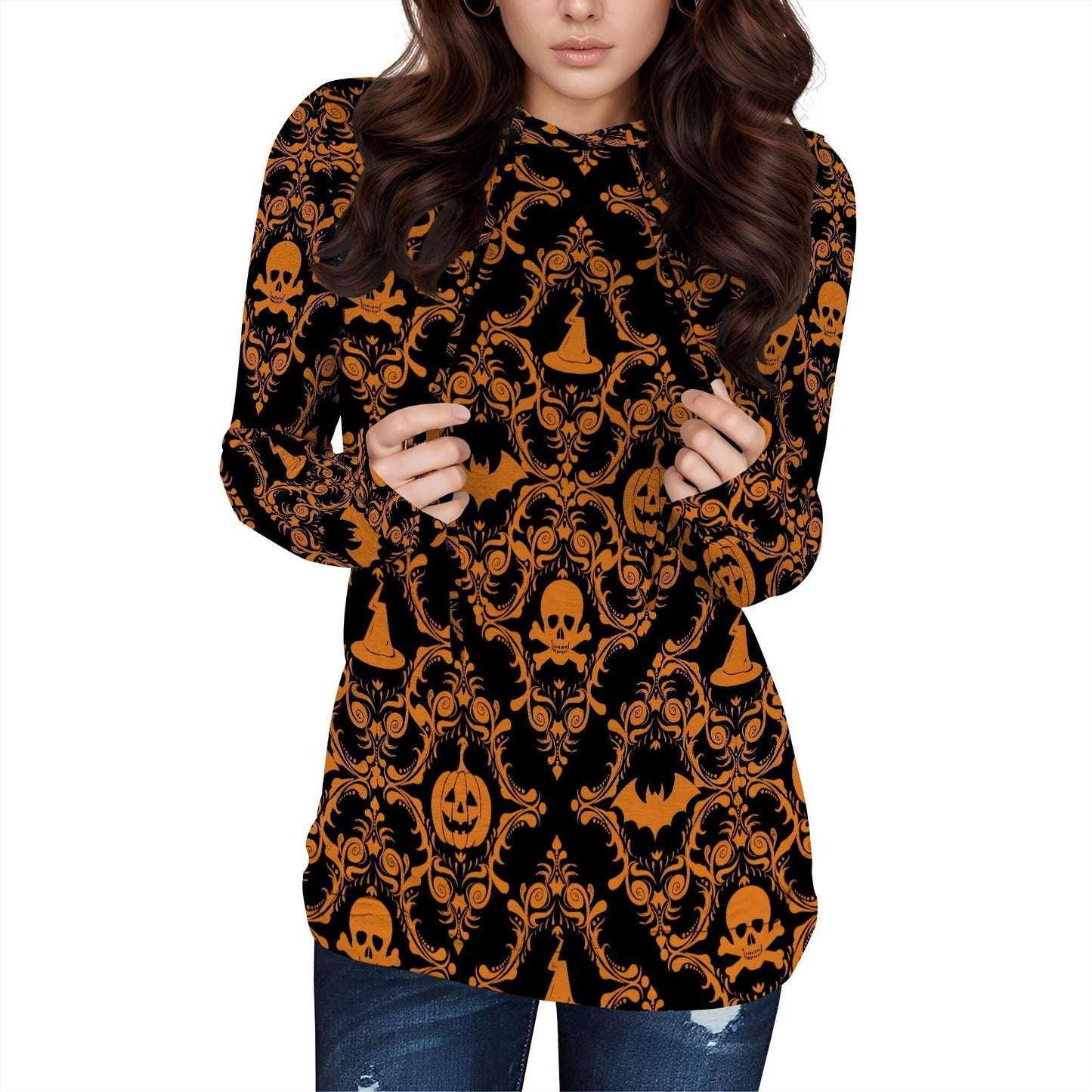 domirica Halloween Sweatshirt Pumpkin Spooky Long Sleeve Halloween Costumes For Women Trendy Fall Pullover Sweatshirts Pocket Drawstring Dressy Casual 2025 Best Gift For Wife Plus Size,L Black Orange