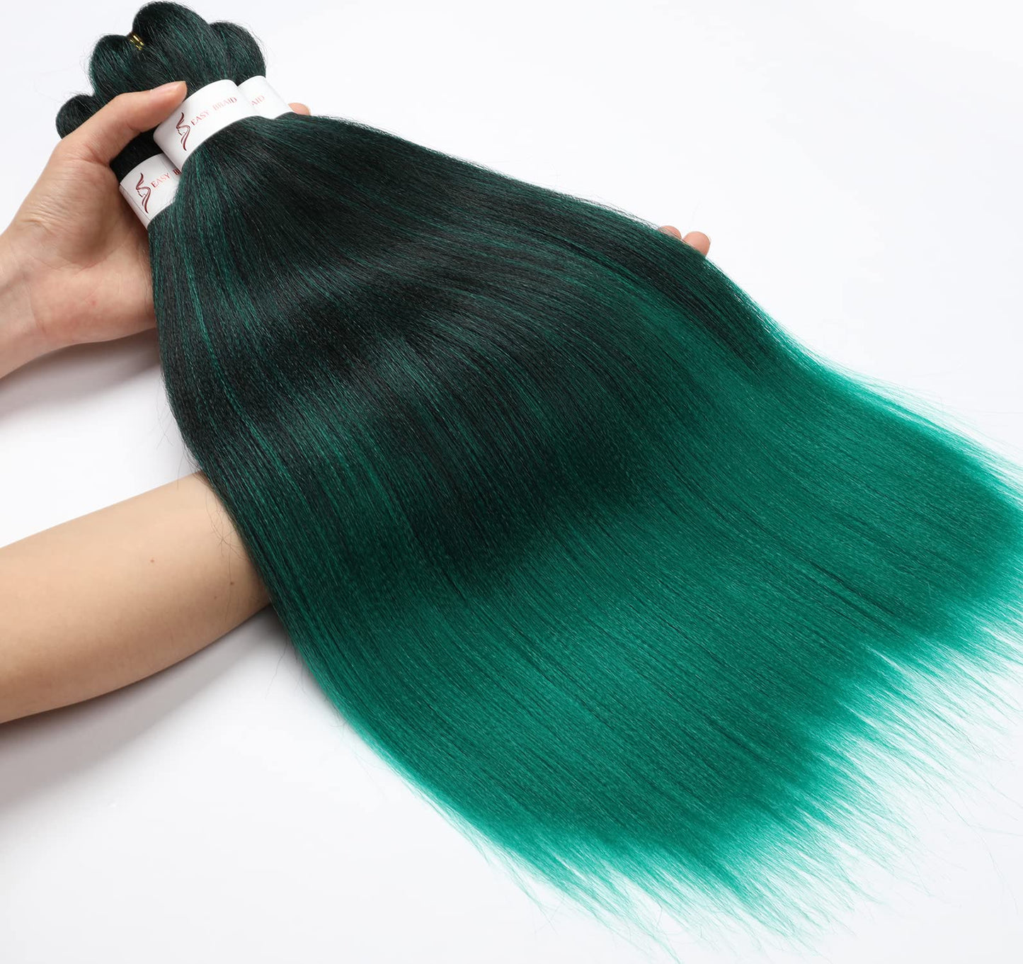 Pre-Stretched Braiding Hair, 20 inch Braiding Hair 8 Packs Ombre Black to Green Professional Soft Yaki Texture,No Itch, Hot Water Setting Hair Extensions for Braids (20in,1B/Green)