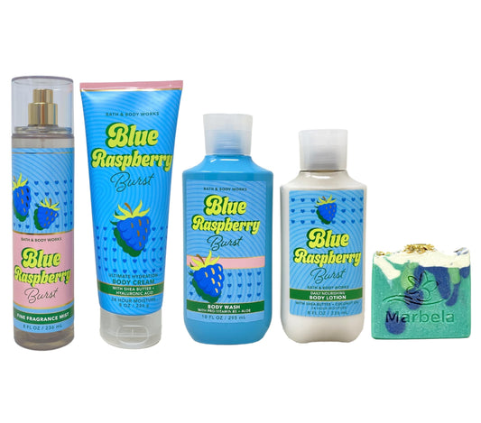 Bath & Body Works Blue Raspberry Burst Deluxe Gift Set - Fragrance Mist, Body Cream, Body Wash and Body Lotion - with an Aloe Vera Bar Soap - Full Size