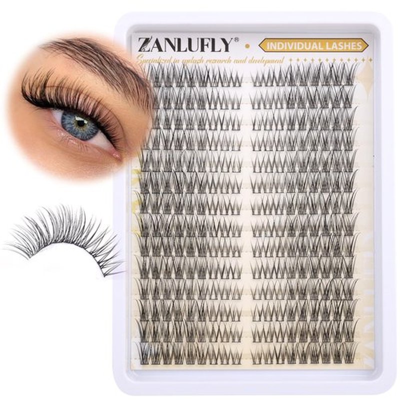 Lash Clusters Natural Left&Right Individual Lashes Cat Eye Eyelash Clusters D Curl Wispy DIY Lashes Extensions Cluster Eyealshes Extension (252Pcs,7-16MM)