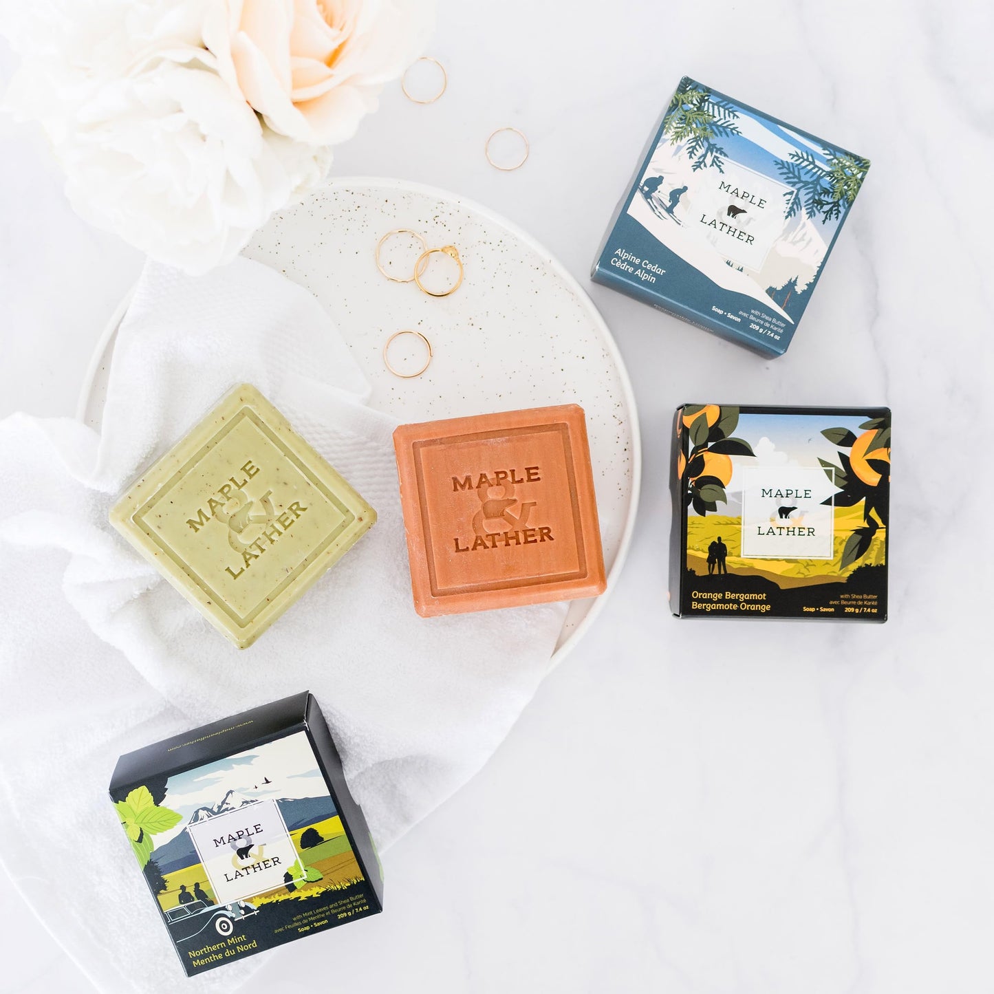 Maple & Lather Triple Milled Bar Soap with Shea Butter, Lemon Verbena Scent, Long-Lasting, Exfoliating, Moisturing, Sustainably Sourced, 209g - Made in Provence, France