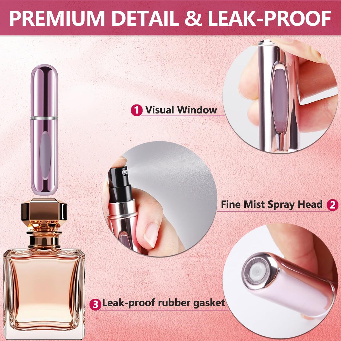 opasyo Refillable Perfume Portable Atomizer Bottle Refillable Perfume Spray, Leak-Proof Perfume Spray Bottle, Travel Perfume for Traveling and Outgoing (5ml, 4 Pack Silver/Pink/Blue/Black)