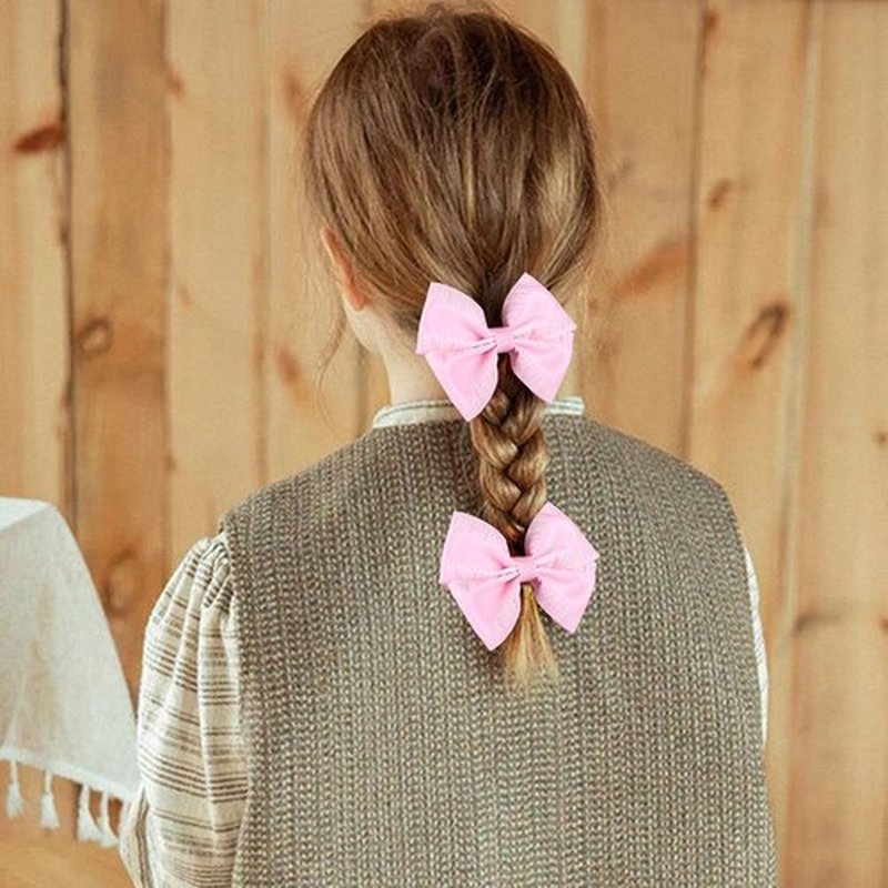 2pcs Silky Satin Hair Bow Barrettes 3" Ruffled Ribbons Pink Alligator Clips for Ponytail Holders,Valentines Wedding Easter Hair Accessories for Baby Girls Toddlers Teens Women