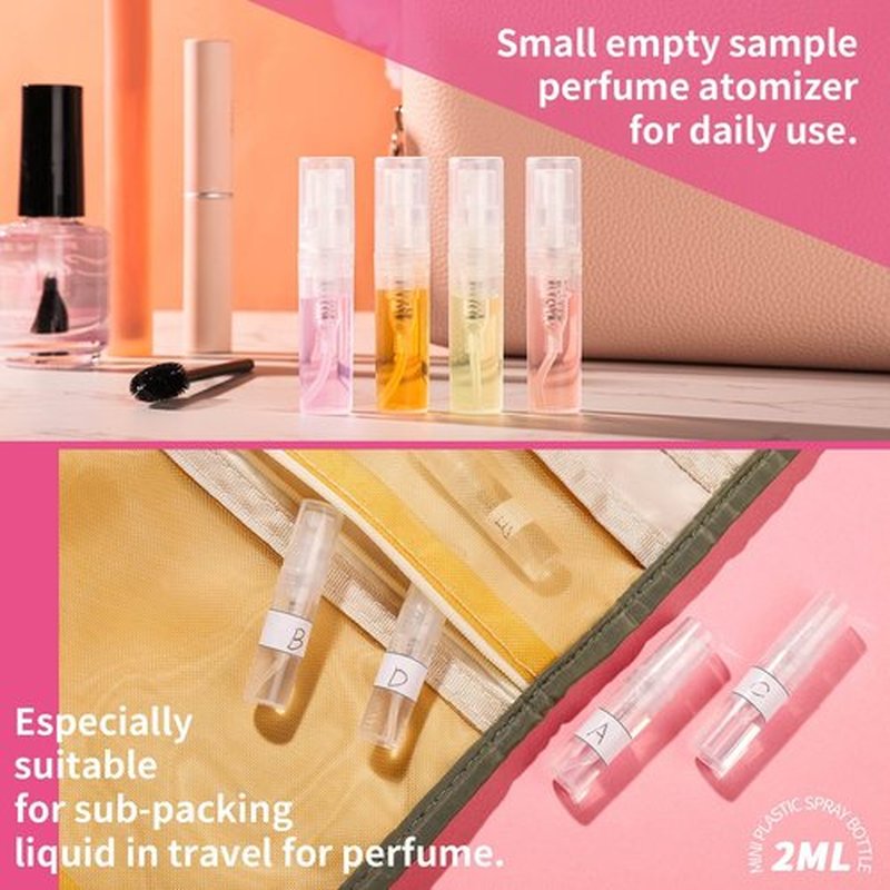 Fandamei Mini Spray Bottle, 10 Pack 2ml Mini Plastic Spray Bottle Empty, Fine Mist Refillable Mini Perfume Bottle, Small Perfume Spray Bottle, Tiny Plastic Portable Travel Bottle, Clear